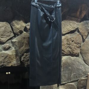 Chic Black Pencil Skirt with Belt Leather